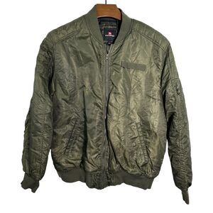 SOUTHPOLE Military Style Green Satin Bomber Jacket Full Zip Pocket Size XL‎
